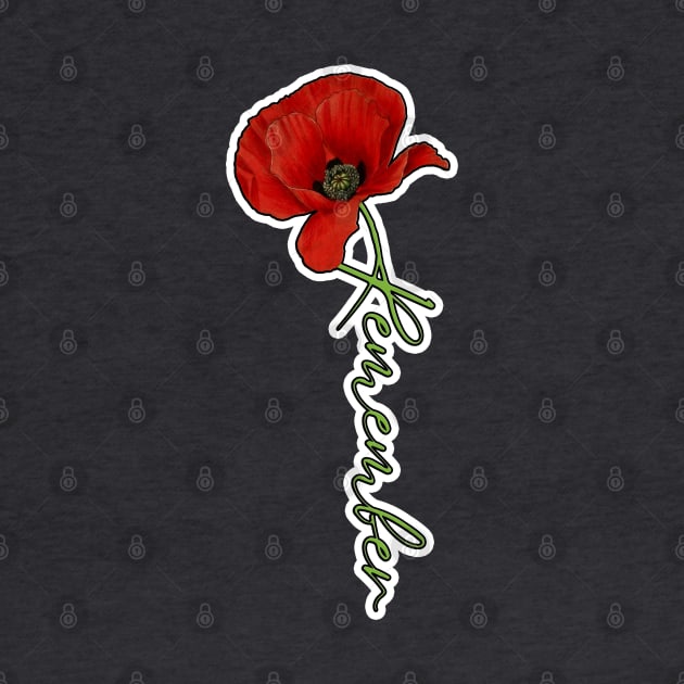 Red Poppy Flower with Memorial Text Stem Horizontal Back Version (MD23Mrl007c) by Maikell Designs